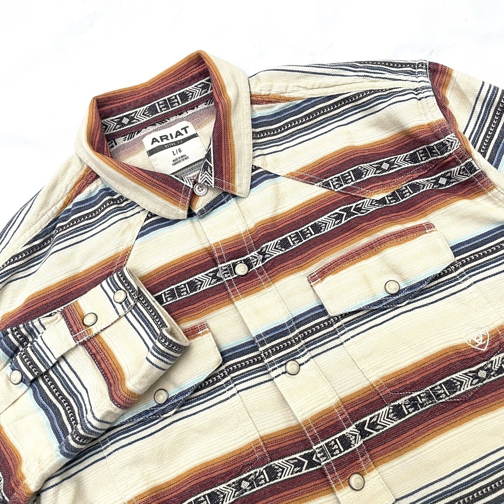Ariat Aztec Huxley Retro Pearl Snap Long Sleeve Shirt Large Pockets Western